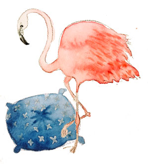 Flamant rose et coussin