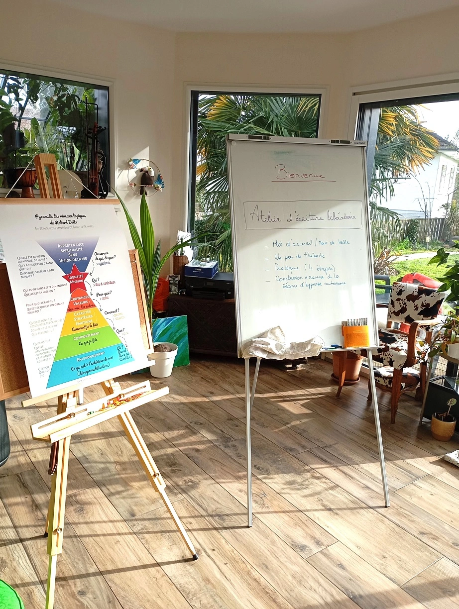 Cadre lumineux et matériel de l'atelier d'écriture